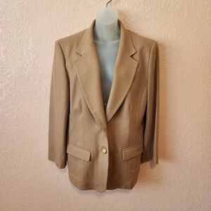 Vintage Pendleton Preppy Classic Tan Gold 100% Virgin Wool Blazer Jacket